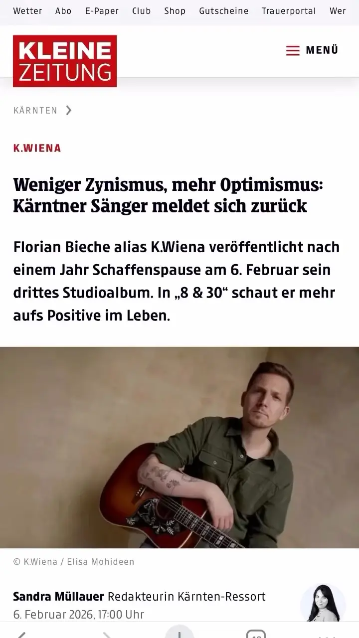 Vielen Dank Sandra Müllauer für den Beitrag über mein neues Album in der Kleinen Zeitung. Und vielen Dank auch an Weekend.at für den Artikel 😊